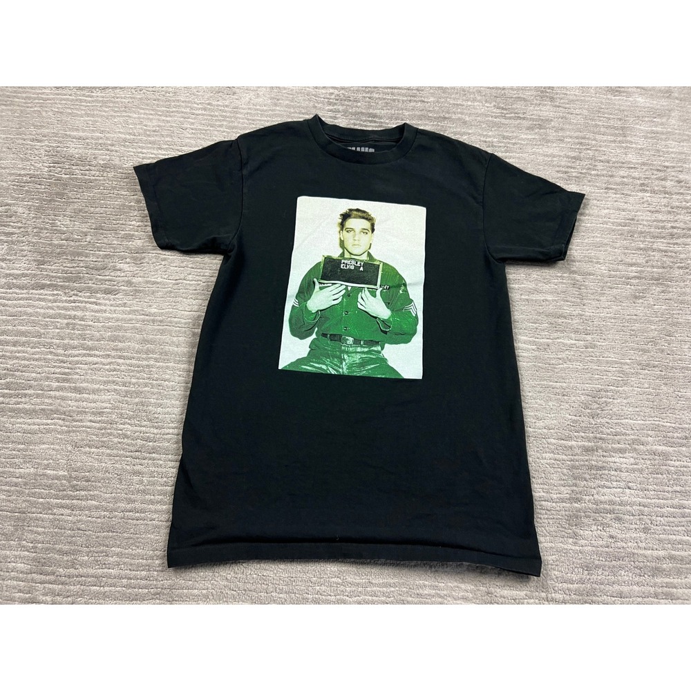 Elvis Presley T-Shirt Mens Small Black Army Mugshot Graphic Tee Cotton 2024 ABG
